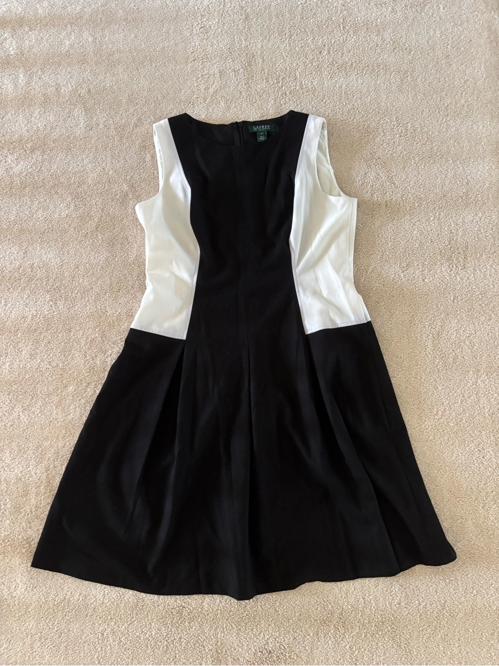 Ralph Lauren Black and White Sleeveless Midi Fit-and-Flare Dress